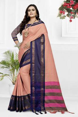 Purple Printed Cotton Silk Saree With Blouse 1