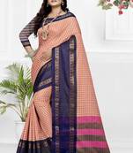 Purple Printed Cotton Silk Saree With Blouse