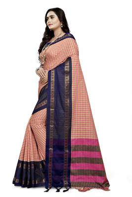 Purple Printed Cotton Silk Saree With Blouse 2