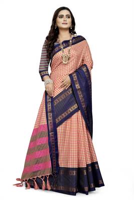 Purple Printed Cotton Silk Saree With Blouse 3
