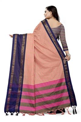 Purple Printed Cotton Silk Saree With Blouse 4