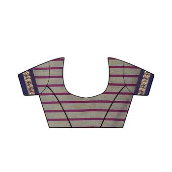 Purple Printed Cotton Silk Saree With Blouse 5