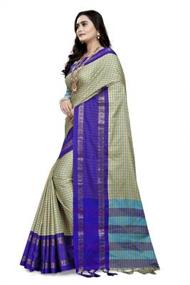 Blue Printed Cotton Silk Saree With Blouse 2