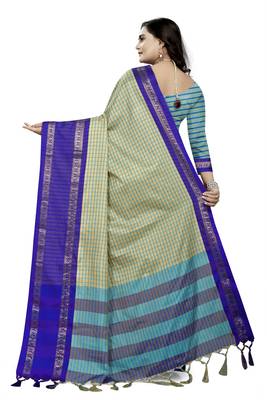 Blue Printed Cotton Silk Saree With Blouse 4