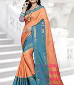 Sky Blue Printed Cotton Silk Saree With Blouse