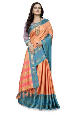 Sky Blue Printed Cotton Silk Saree With Blouse 3