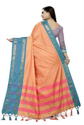 Sky Blue Printed Cotton Silk Saree With Blouse 4
