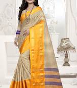Yellow Printed Cotton Silk Saree With Blouse