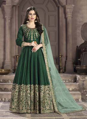 Dark-Green Embroidered Silk Salwar 1
