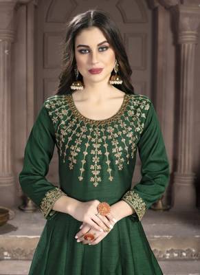 Dark-Green Embroidered Silk Salwar 2