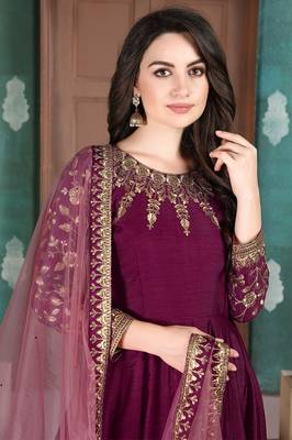 Purple embroidered silk salwar 2