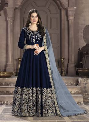 Dark-blue embroidered silk salwar 1