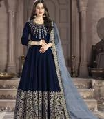 Dark-blue embroidered silk salwar