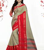 Red Printed Cotton Silk Saree With Blouse