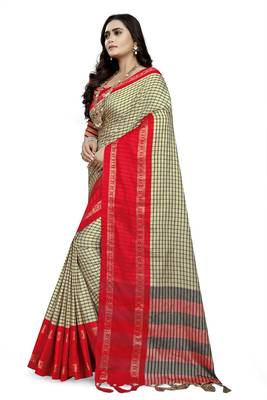 Red Printed Cotton Silk Saree With Blouse 2
