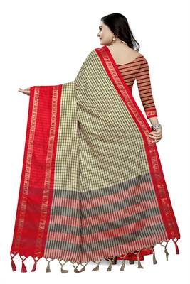 Red Printed Cotton Silk Saree With Blouse 4