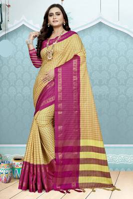 Pink Printed Cotton Silk Saree With Blouse 1