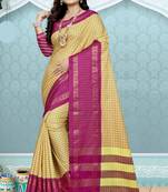 Pink Printed Cotton Silk Saree With Blouse