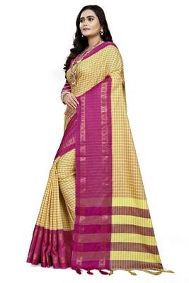 Pink Printed Cotton Silk Saree With Blouse 2