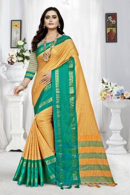 Green Printed Cotton Silk Saree With Blouse 1