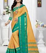 Green Printed Cotton Silk Saree With Blouse