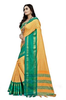 Green Printed Cotton Silk Saree With Blouse 2