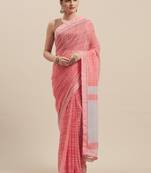 Woman's Pink Colored Poly Chiffon Checked Saree