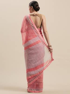 Woman's Pink Colored Poly Chiffon Checked Saree 2
