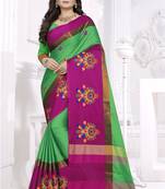 Green Embroidered Cotton Silk Saree With Blouse