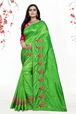 Light Green Embroidered Silk Saree With Blouse 1