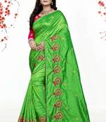 Light Green Embroidered Silk Saree With Blouse