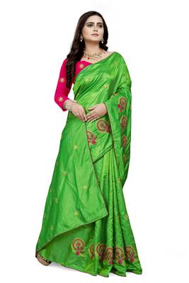 Light Green Embroidered Silk Saree With Blouse 3