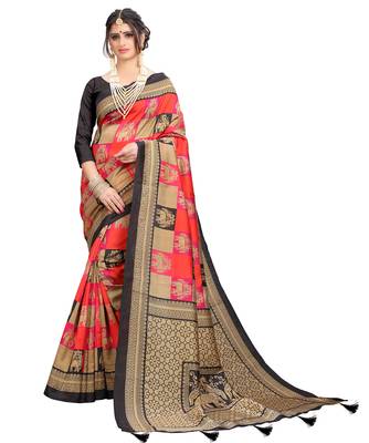 Latest Designer Printed Cotton Poly silk Regular saree with Blouse 1