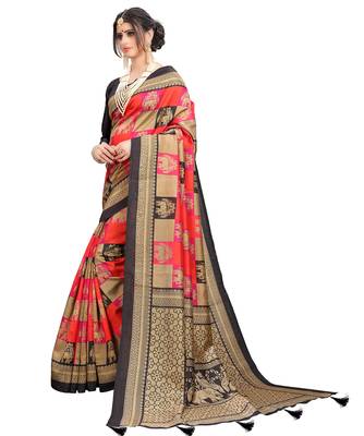 Latest Designer Printed Cotton Poly silk Regular saree with Blouse 2