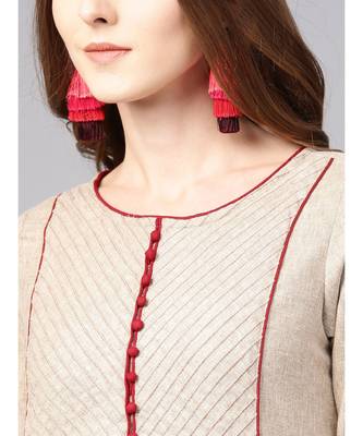 Women Beige Solid Straight Handloom Cotton Kurta 3