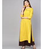 Women Mustard Geometric straight Yarn Dyed Rayon Kurta