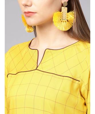 Women Mustard Geometric straight Yarn Dyed Rayon Kurta 4
