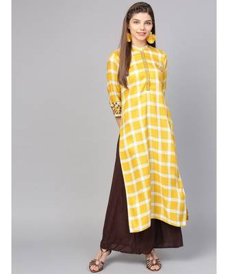 Women yellow Geometric straight Yarn Dyed Rayon Kurta 1