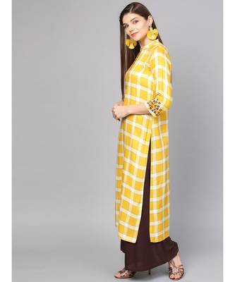 Women yellow Geometric straight Yarn Dyed Rayon Kurta 2