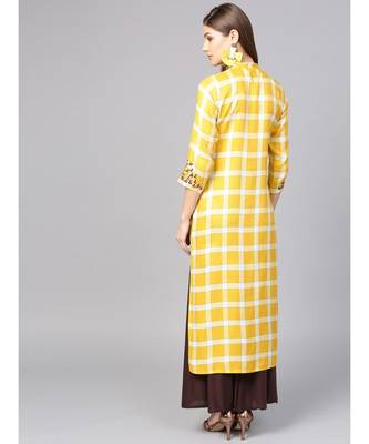 Women yellow Geometric straight Yarn Dyed Rayon Kurta 3