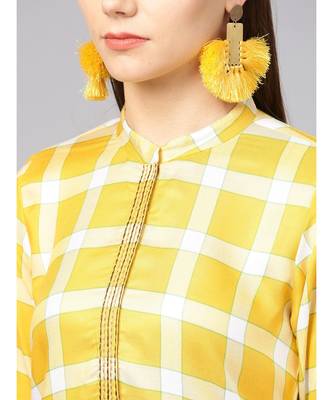 Women yellow Geometric straight Yarn Dyed Rayon Kurta 4