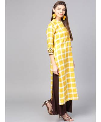Women yellow Geometric straight Yarn Dyed Rayon Kurta 5