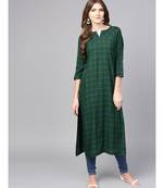 Women Green Geometric straight Yarn Dyed Rayon Kurta