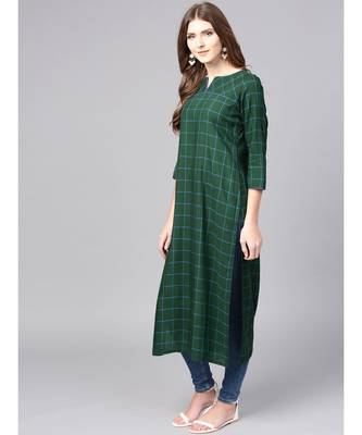Women Green Geometric straight Yarn Dyed Rayon Kurta 2