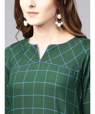 Women Green Geometric straight Yarn Dyed Rayon Kurta 4