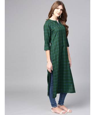Women Green Geometric straight Yarn Dyed Rayon Kurta 5