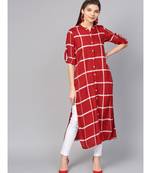 Women Red Geometric straight Yarn Dyed Rayon Kurta