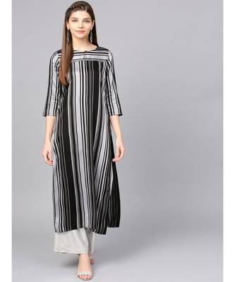 Women Black Geometric straight Yarn Dyed Rayon Kurta 1