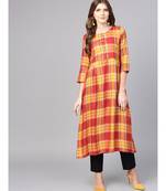 Women Red Geometric A-Line Yarn Dyed Rayon Dress