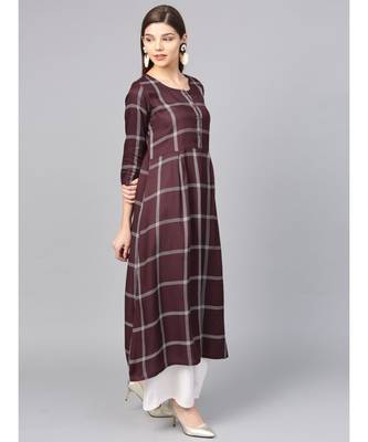 Women Brown Geometric A-Line Yarn Dyed Rayon Dress 5